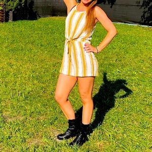 White, yellow and black striped romper